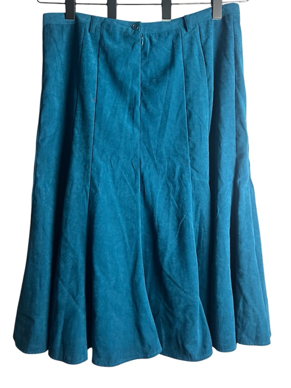 Dressbarn Teal Faux Suede Paneled A-Line Midi Skirt Flared Size 16